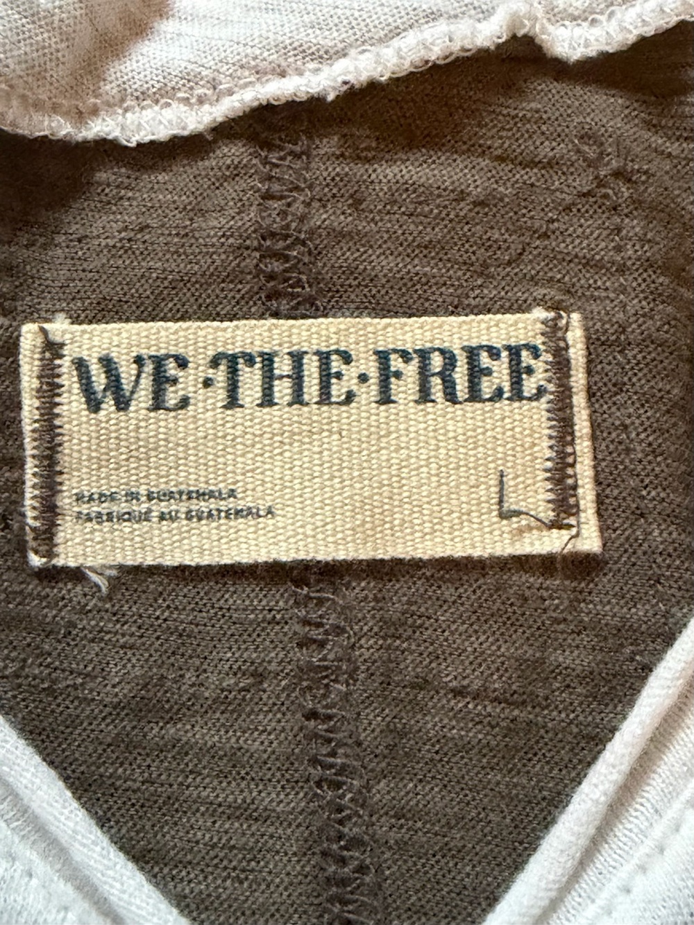 We The Free Taupe Long Sleeve Top with White Layered Trim - Picture 2 of 2